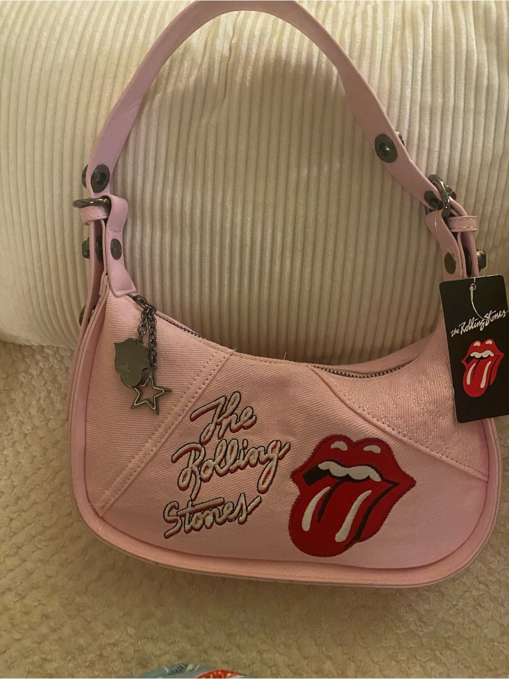 The Rolling Stones Pink Logo Shoulder Bag with Tongue Patch